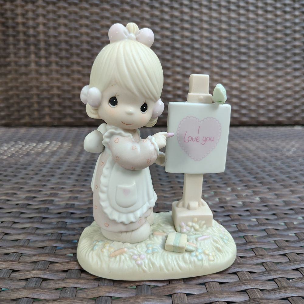 Precious Moments Cream and Pink Figurine with Heart Sign Valentine